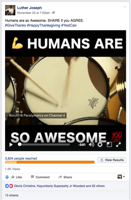 Humans are so awesome - Luther Joseph facebook post